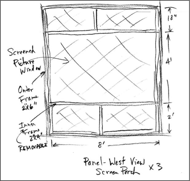 Hand-drawn sketch of plan for screened porch.